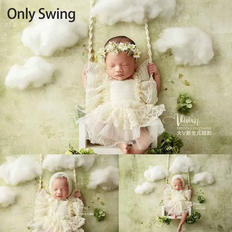 Assentos Swing de Madeira para Fotografia Bebê Recém-Nascido, Suporte Auxiliar, Estúdio Swingable, Acessórios Tiro Criativo, Menina e Menino