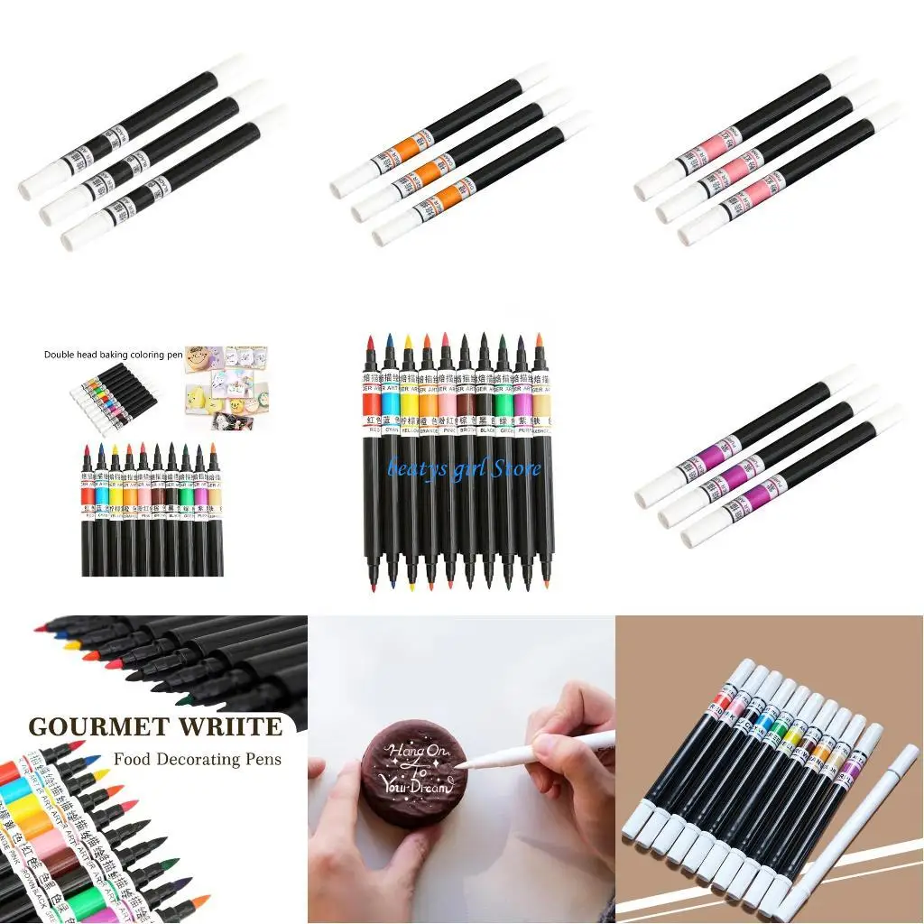 

C7AB 3x/Set Cake Pen Double Headed Colouring Pen Fondant Decorating Tools Decoration Pen for Drawing Biscuits