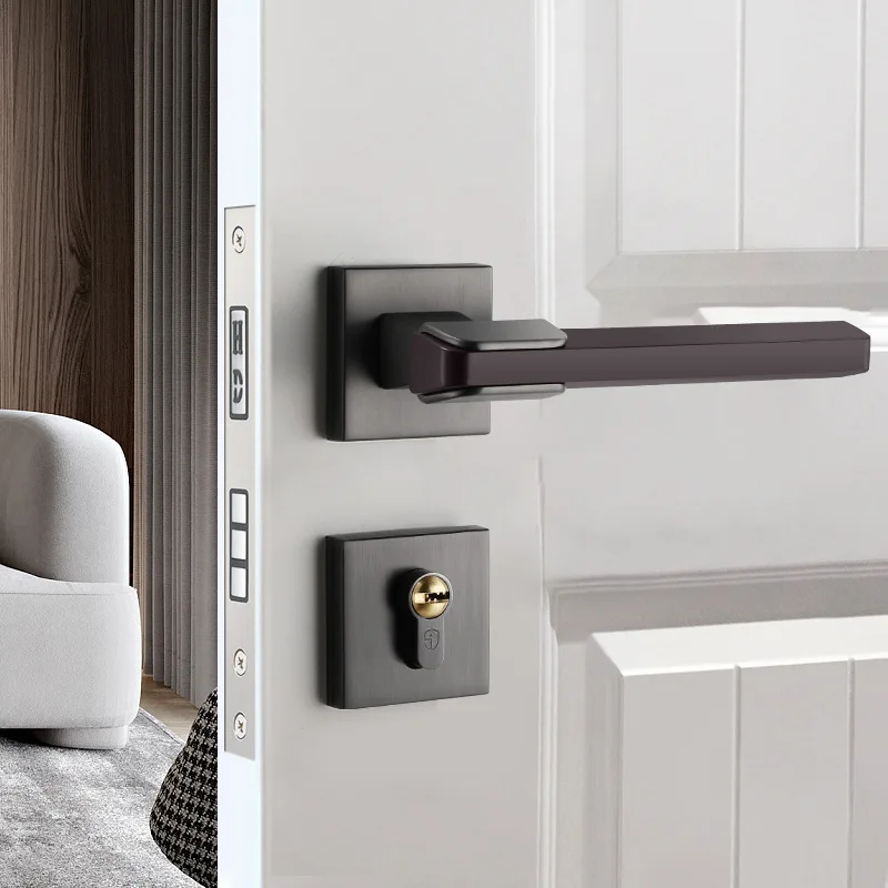 

Door Lock Modern Door Handle Indoor Bedroom Door Lock Mute Magnetic Split Lock Black Steel Color Home Wooden Door Lock