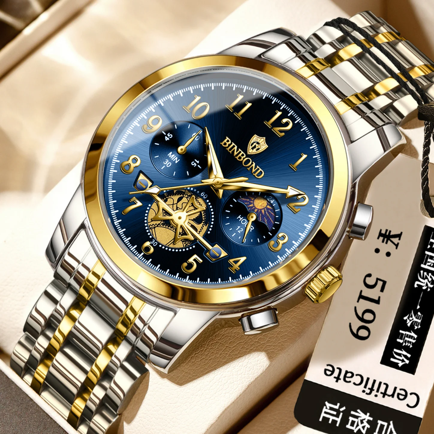 BINBOND Orginal Accurate Quartz Watches For Men Luxury Chronograph Durable Luminous Waterproof Men's Wistwatch Casual Reloj