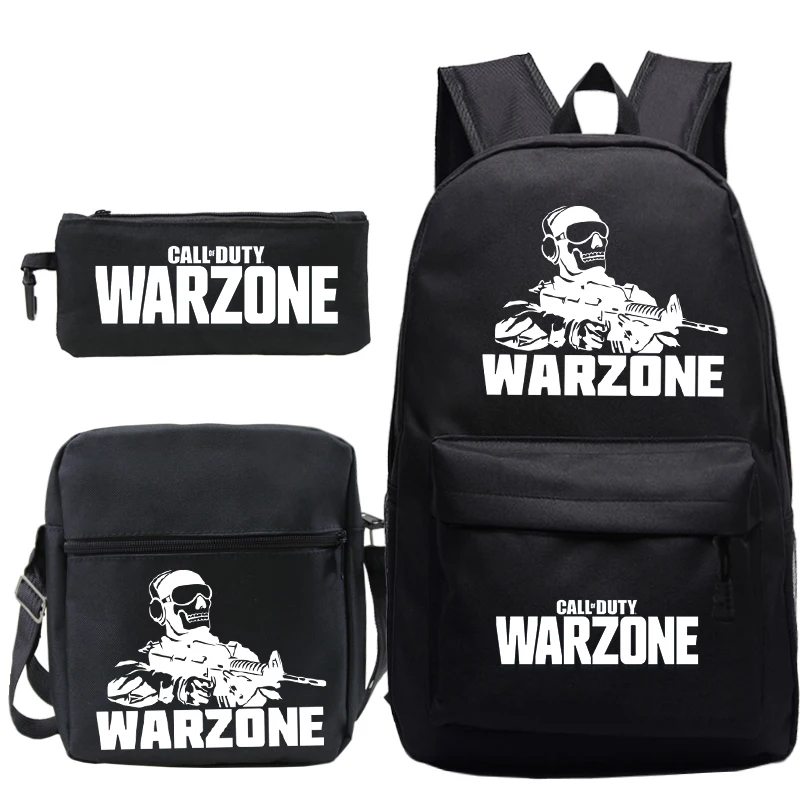 Game Call Of Duty Warzone Print Backpack with Shoulder Bags Pencil Case 3Pcs Set Nylon School Bags Boys Girls Casual Bookbag