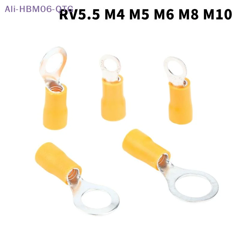 NEW NEW 10/50 Pcs RV5.5 M4M5M6M8M10 Yellow 12-10AWG Ring Crimp Terminal Insulated Electrical Cable Wire Connector