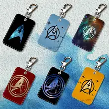 S-Star Trek S-Ships Rectangle Card Case Keychain Access Card Bag Key Tag Ring Leather Card Holder Key Ring Access