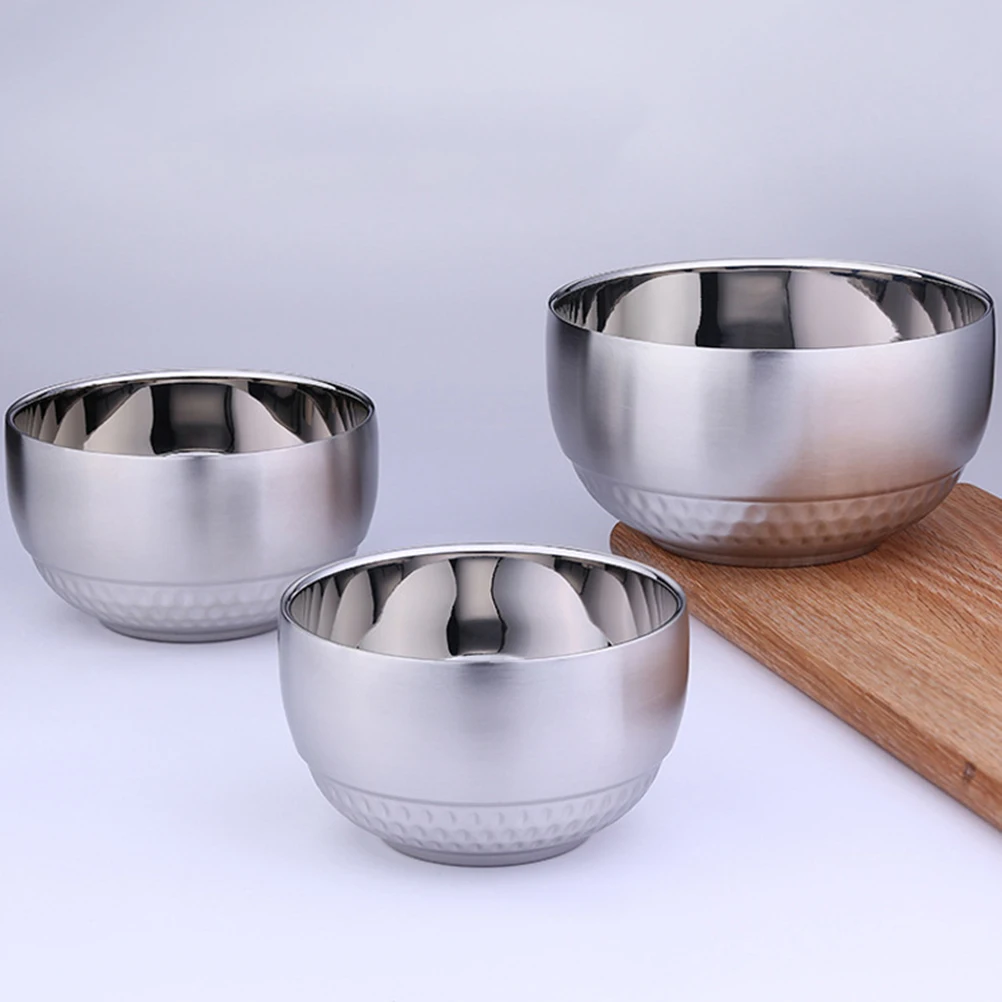 

1pc 14Cm Stainless Steel Soup Double Layer Heat Insulating Rice Bowl Food Bowls Vegetable Serving Bowl Stackable Space Saving