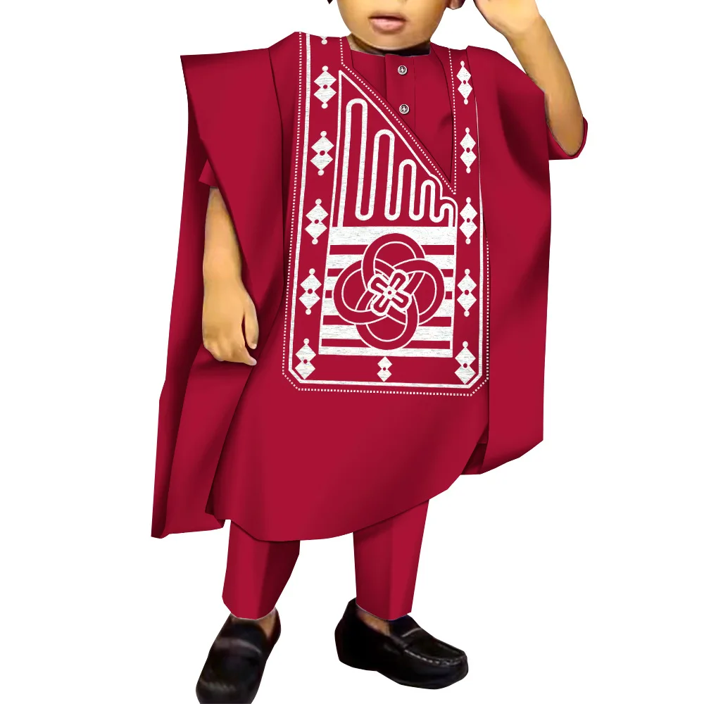 New Trend African Clothes for Kids Bazin Riche Baby Boys Outfits Wax Robes Top and Pants Sets Children Clothing Party Wedding