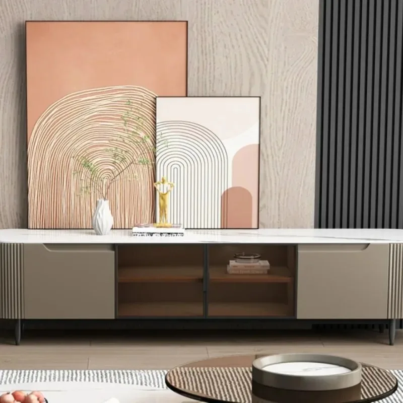 

* Modern TV Cabinet Sintered Stone White Console Living Room Furniture Storage TV Stand Luxury Design With Marble Top