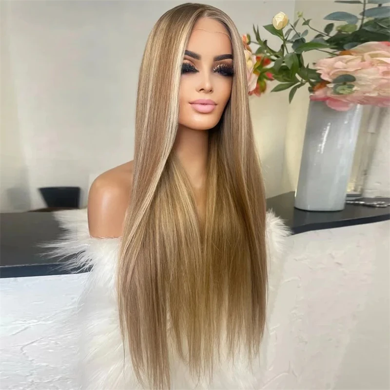 Ash Blonde Colored 13x4 Lace Front Wig PrePlucked Straight Style Honey Blonde HD Lace Closure Wig 100% Real Human Hair For Women