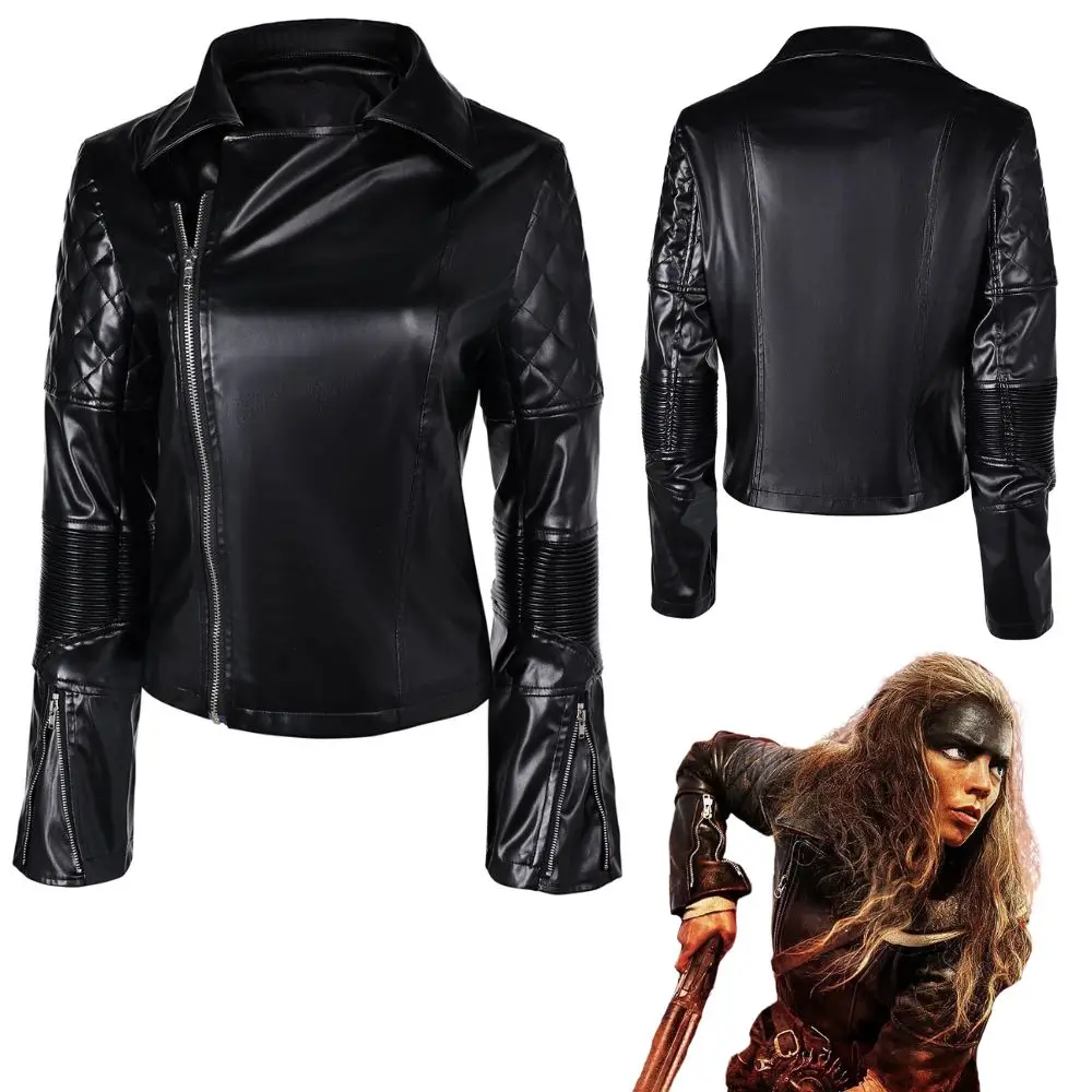 Mad Cos Max Furiosa Cosplay Fantasy Costume Disguise for Adult Women Leather Black Jacket Suit Halloween Carnival Party Clothes