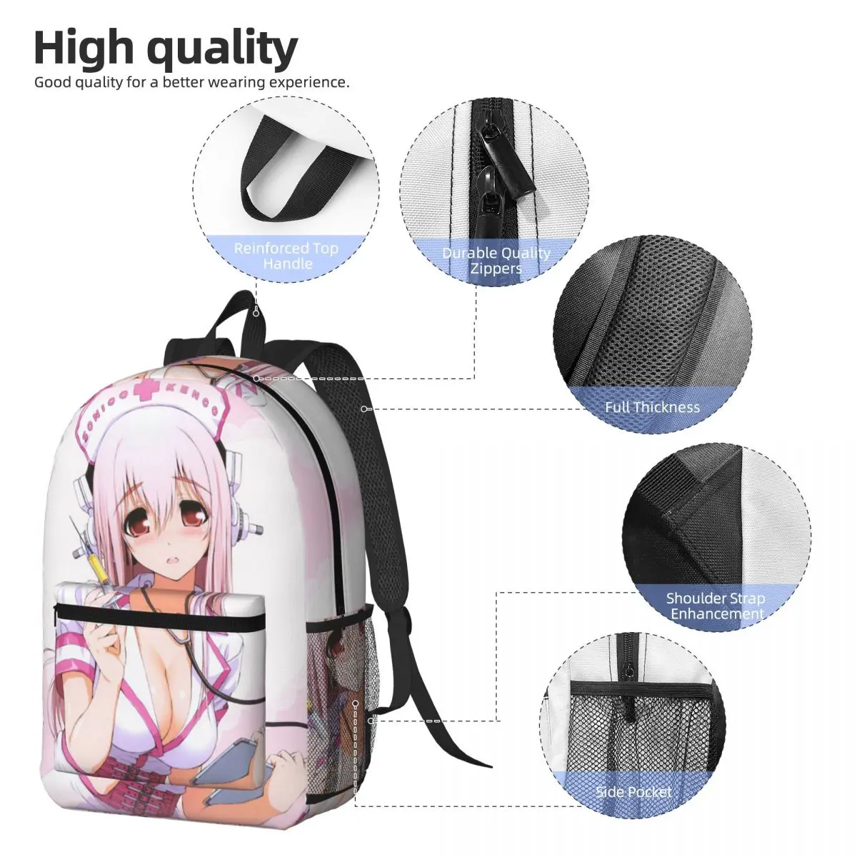 Cartoon Super Sonico Game Cute Girl Backpack Student BookBag Children School Bag Laptop Shoulder Bags for Men Women