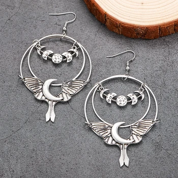 여성용 고딕 실버 색상 달 댕글 귀걸이, 어두운 나비 박쥐 라운드 귀걸이, 고스 할로윈 쥬얼리 액세서리 선물, 신제품  Best5