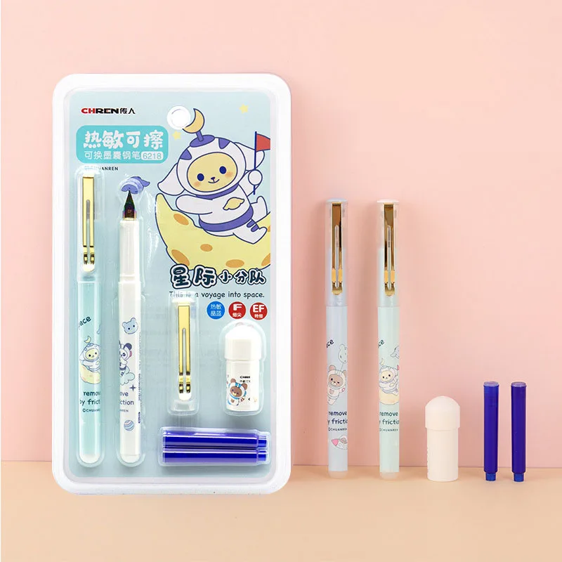 Kawaii High Quality Fountain Pen Set Thermal Erasable Fountain Pen With Ink Sac blue Ink  School Office Supplies Ink Pens