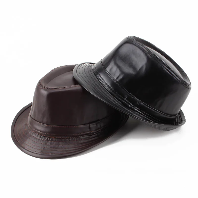 Rabbit / Leather Retro Plus Size Women Men's Black Oval Top Cap Fedora Heisenberg Mr White Porkpie Pork Pie Bowler Hat 57-59cm