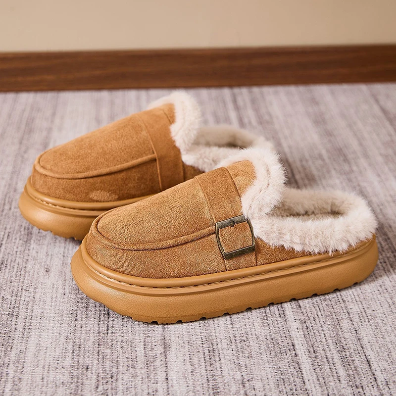 

Корейские плюшевые тапочки на толстой подошве, женские большие размеры 47, хлопковые тапочки из искусственной замши, женская зимняя обувь на нескользящей платформе