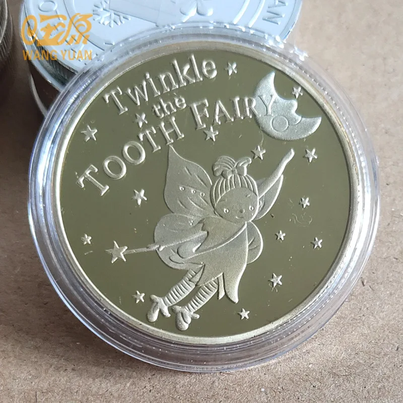 2Pcs/set Cartoon Tooth Fairy Commemorative Coin Creative Kids Tooth Change For Kid Growth Record Commemorative Coin Party Favors