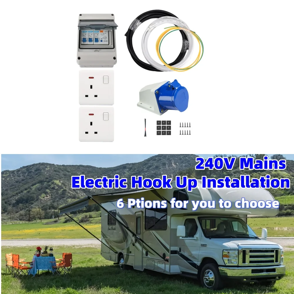 Instalación de gancho eléctrico de red RV 240V, toma de carga de pieza de energía eléctrica de tres pines para conversión de autocaravana y autocaravana
