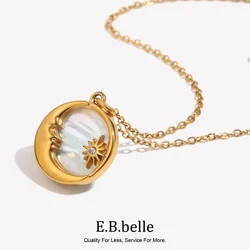 E.B.belle Natural Mother Of Pearl Casting Moon Star Circle Coin Necklace For Woman 18K Gold Plated  Stainless Steel Jewelry