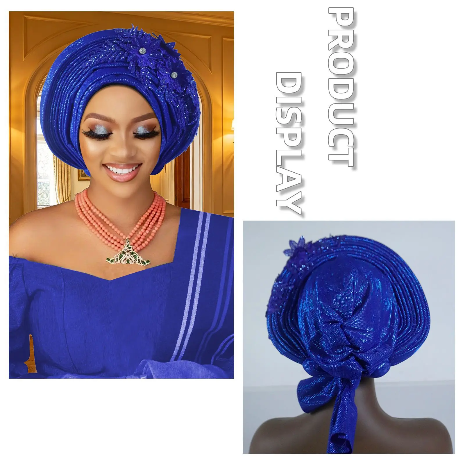 African Auto Gele Headties Diamonds Flower Turban Cap for Women Multi Layer Head Wrap Bonnet Muslim Hijab Wedding Party Geles