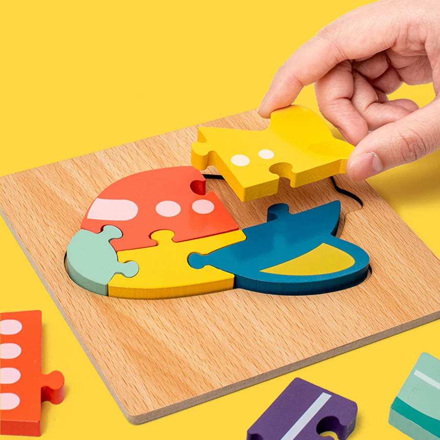 High Quality 3D Wooden Puzzle Baby Cartoon Animal Traffic Jigsaw Early Learning Cognition Game Puzzle Toys for Children
