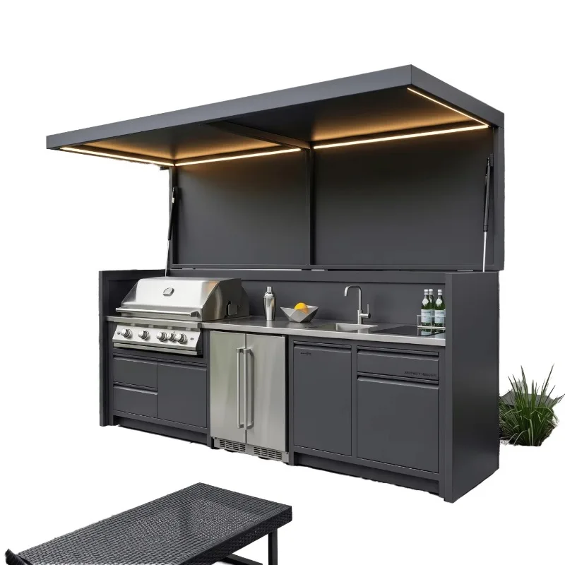 Modular Stainless Steel Outdoor Kitchen Cabinets, Mobile All-in-one Cabinets for High-end Courtyard Applications