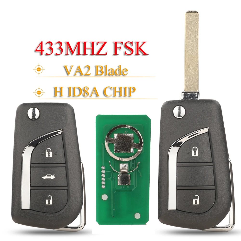 Jingyuqin 433Mhz FSK H ID8A Chip Flip Remote Car key 2/3B For 2018+ Toyota Corolla RAV4 Hice Wildlander VA2 Auto Key Fob Control