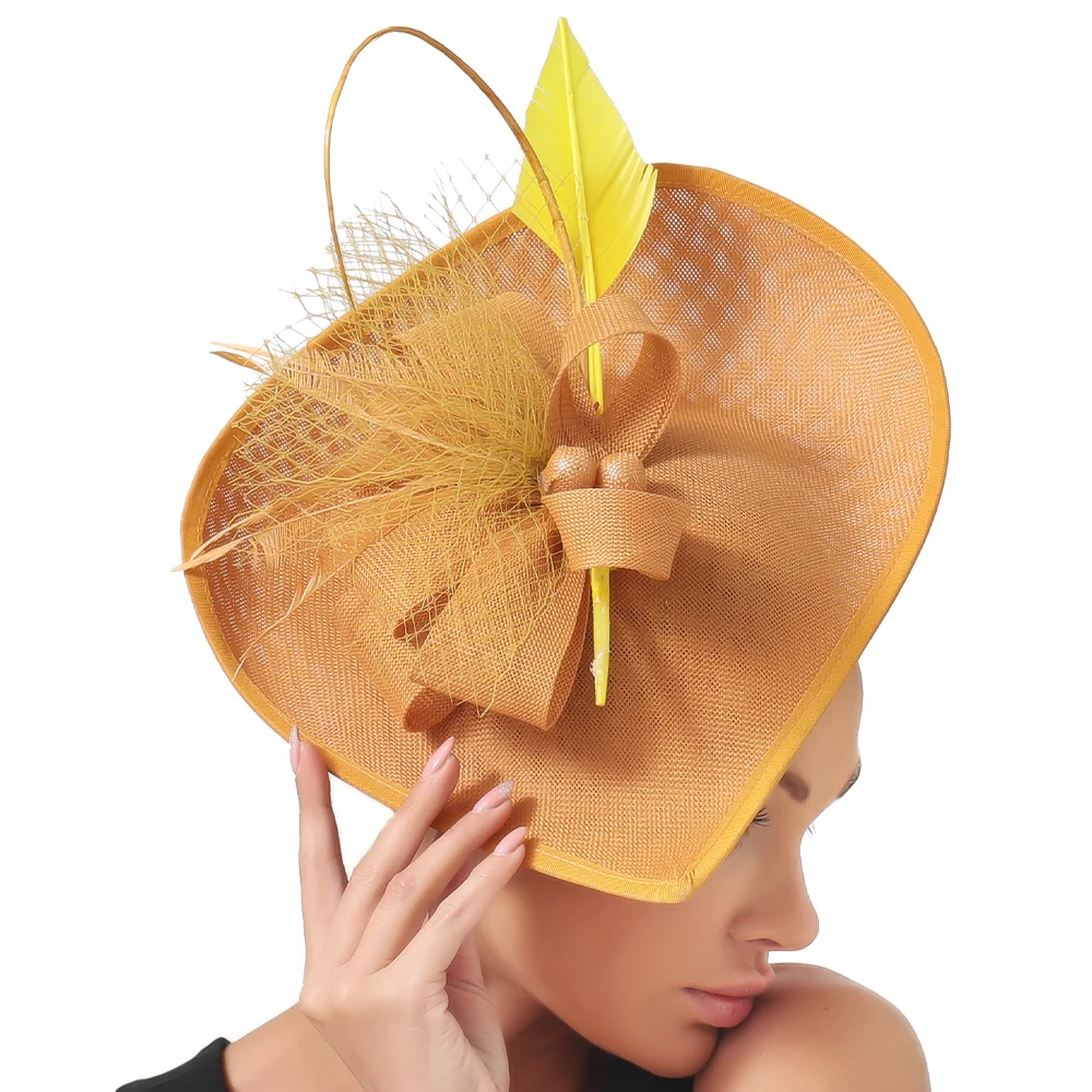 

Gold Flowers Wedding Derby Hats Veils And Fascinators Bridal Hats With Face Veil Women's Formal Party Dinner Hair Accessories