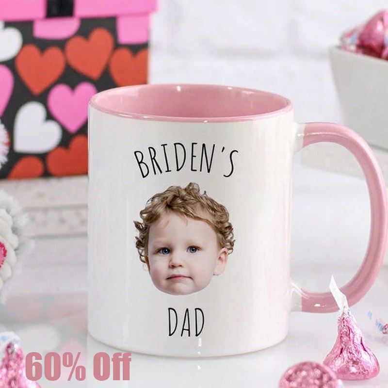 Tasse photo rose personnalisable pour bébé, 15 oz, impression d'avatar pour bébé, tasse à café blanche, cadeau de Thanksgiving pour la fête des pères
