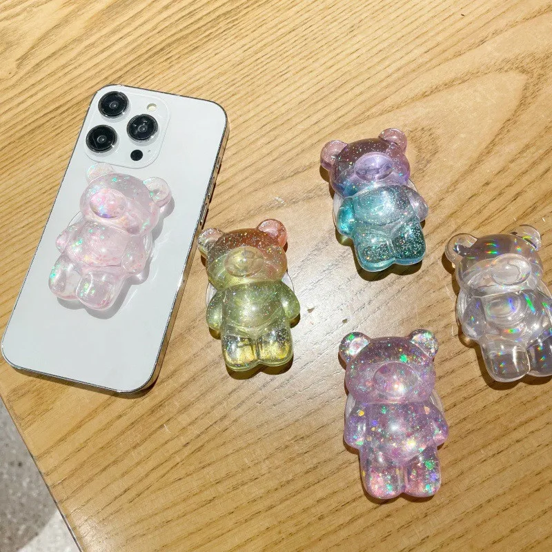 

3D Bear Glass Starlit Mobile Phone Finger Ring Holder Stand Support Mobilephones Grip Tok Folding Holder Bracket For All Phones