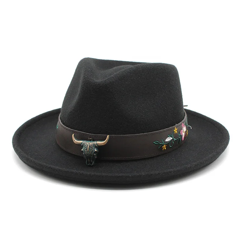 Thick dragon and cowboy hat curling top hat ox Tibetan felt cap big brim horse riding gentleman men's and women's hats felt cap