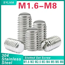 10/ 20/ 50pcs M2 M2.5 M3 M4 M5 M6 M8 304 Stainless Steel Slotted Head Set Screw Flat Point Set Grub Screw Headless Set Screws