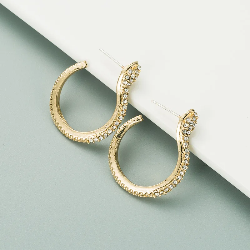 Personalized exaggerated snake earrings alloy electroplating micro-inlaid zircon earrings S925 silver needle anti-allergic stud