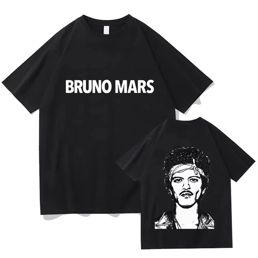 Bruno Mars Double Sided T Shirt Men Women Singer Portrait Pop Star Graphic Print Short Sleeve Cotton Casual Tops