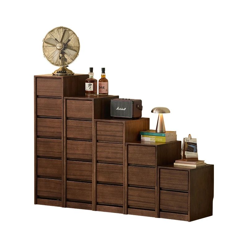 

Nordic black walnut solid wood bedside table household living room storage combination cabinet