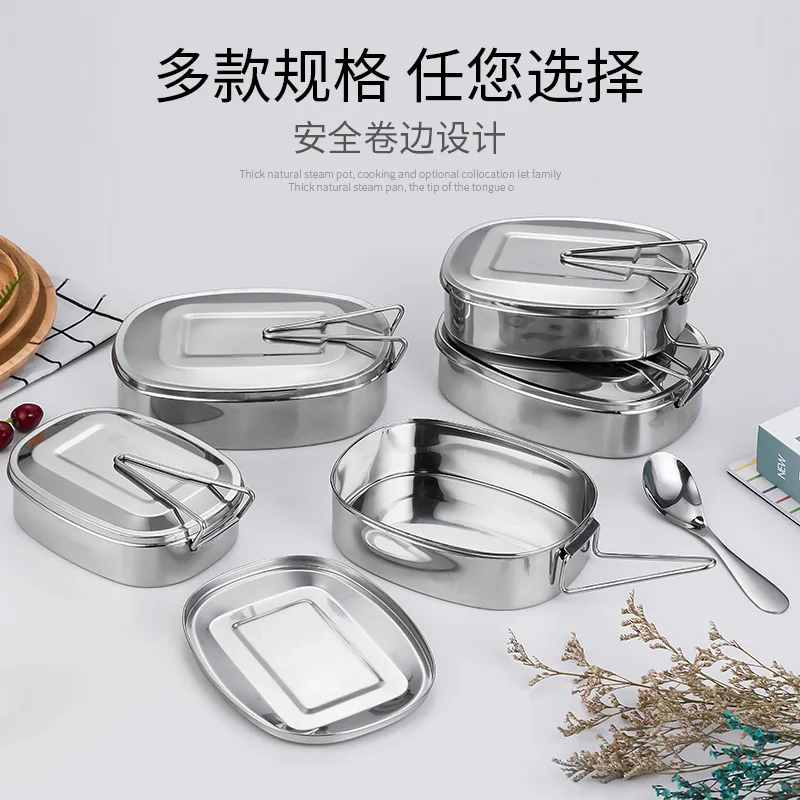 

Stainless Steel Lunch Box Square Multi-Grid Compartment Fast Food Box Crisper Handle Student Lunch Wholesale Large Capacity Lunc