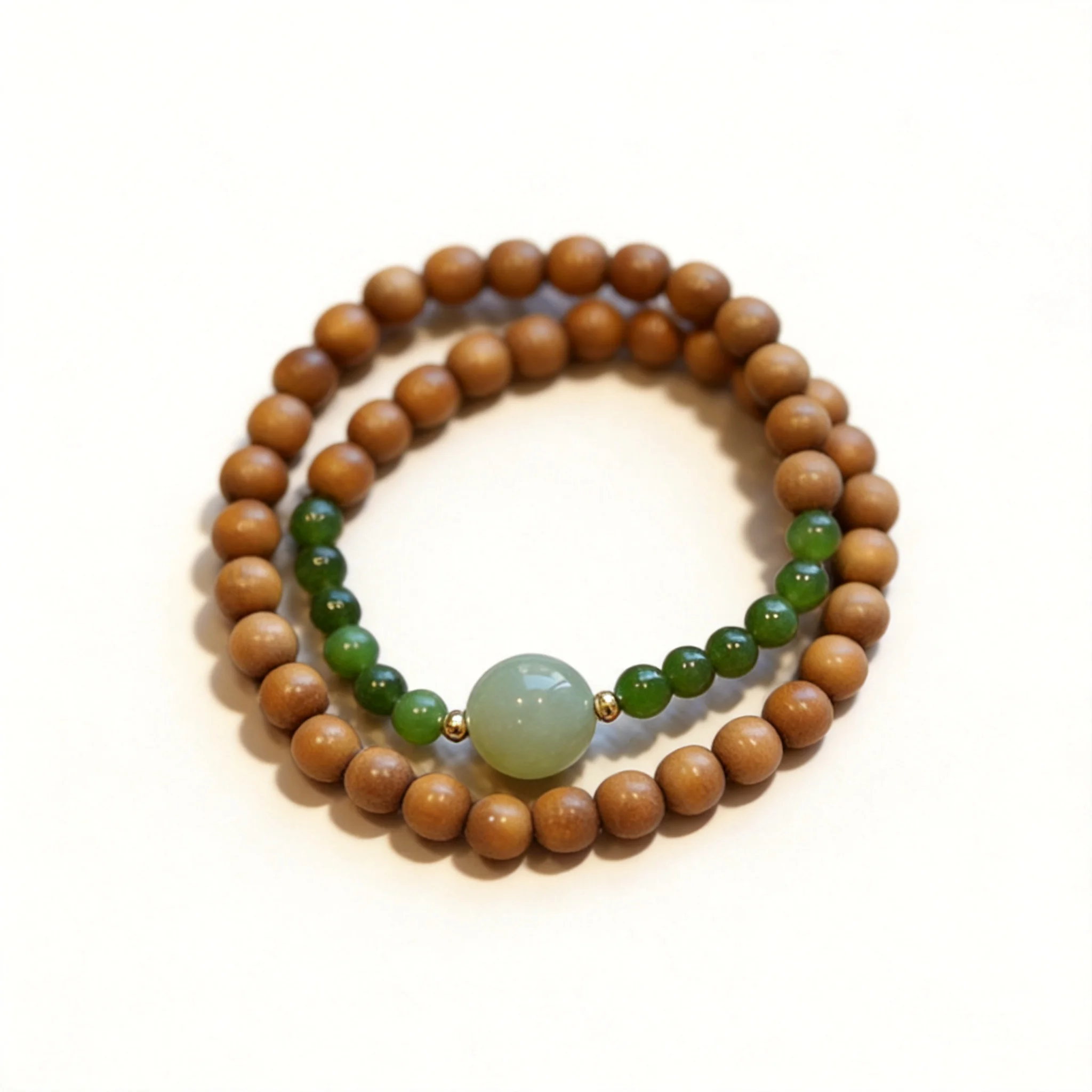 Chinese Style Lucky Natural Indian Sandalwood 8mm Double Layer Bracelet For Women With Green Jasper Beads Blessing Fortune Wealt