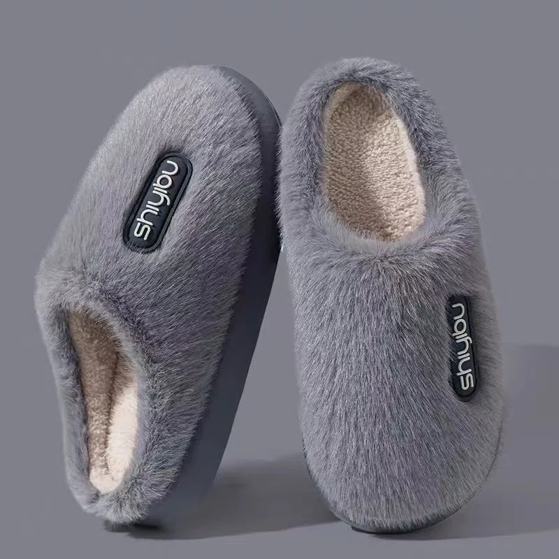 النساء شبشب شتوي داخلي عدم الانزلاق الرجال شبشب تدفئة بلون المنزل الشرائح سميكة وحيد الشقق زوجين غرفة نوم عادية أحذية ناعمة #5