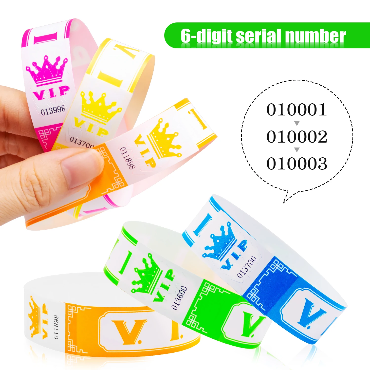 VIP Synthetic Paper Wristbands 600pcs Fluorescent Colored tyvek with 6 Serial Number Party Accessorie for Club Concerts Festival