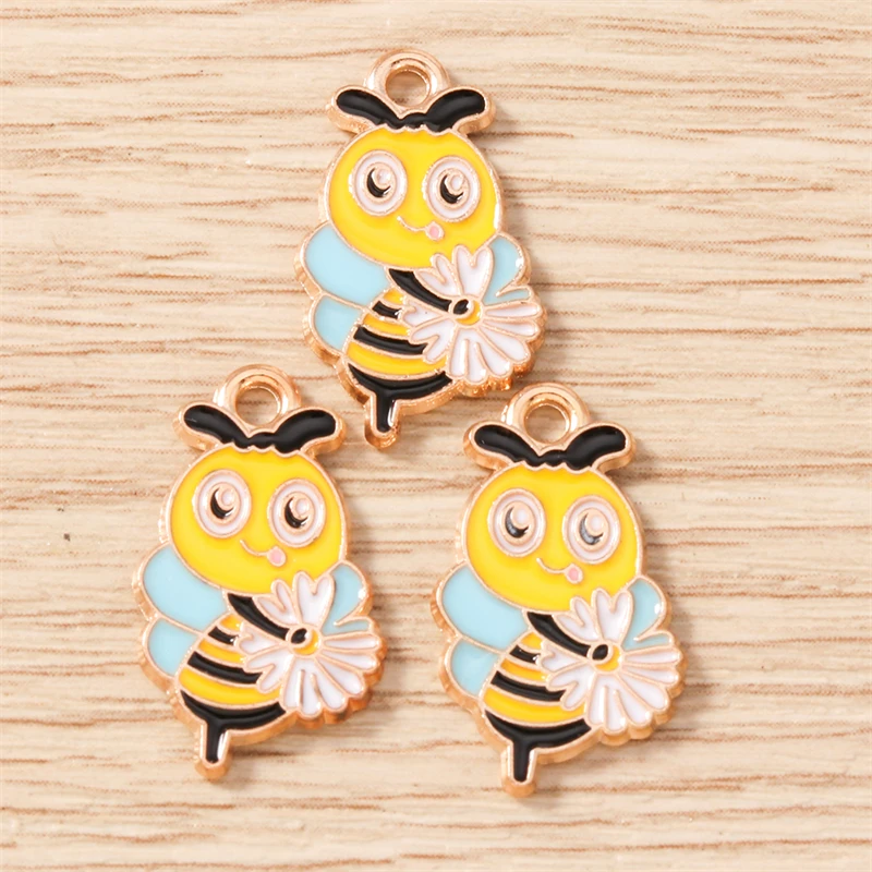 10 Stück Mix Cartoon Tier Biene Charms Emaille Honigbiene Blume Charms Anhänger für Schmuckherstellung Halsketten Ohrringe DIY Handwerk Geschenk – Detail 13
