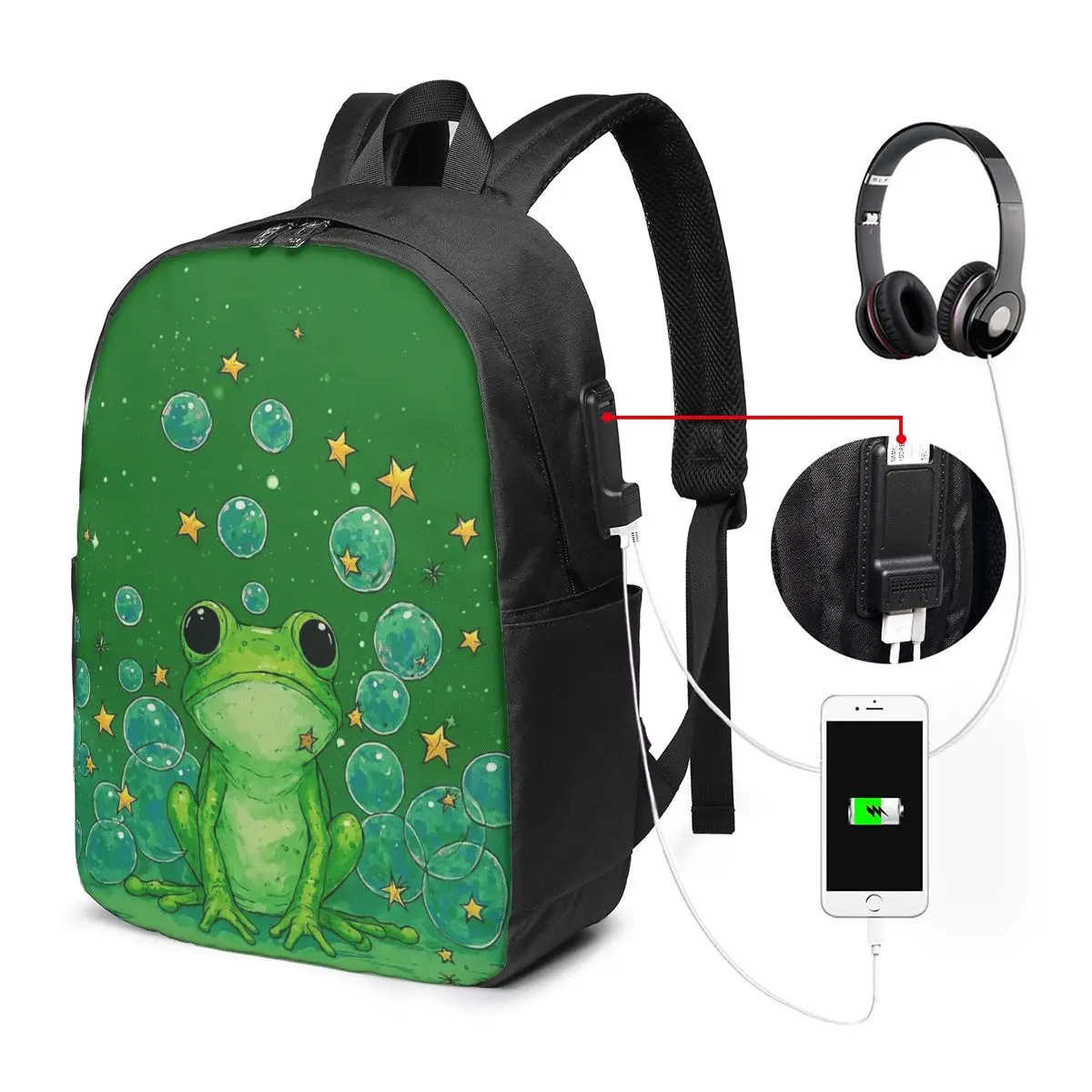 Cute Cartoon Frog And Star Pattern Backpack Travel Notebook Bag Computer College Student School Bag Laptop Shoulder Bags
