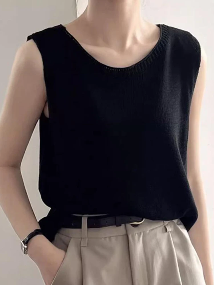 Women\'s Vest Tank Top Solid Color Knitted Tees T-Shirt Top Cropped Top Camisole Sweater Half-turtleneck Summer Sleeveless Tops