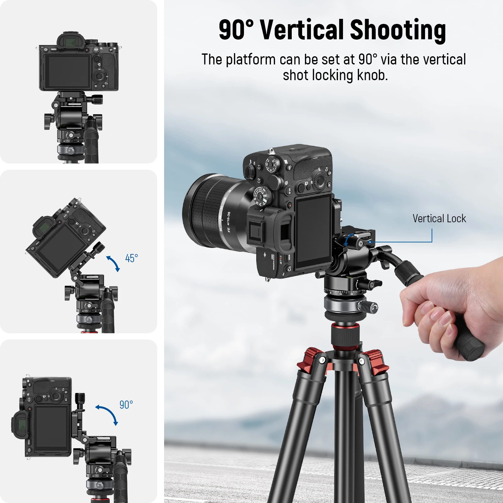 NEEWER Tripod Fluid Head with ±10° Leveling Base (43mm Dia.) Vertical/Horizontal Shooting Switch, Compact Metal Pan Tilt Video