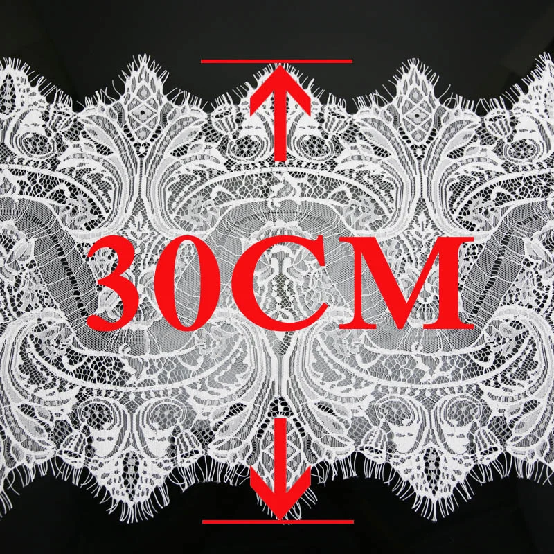 (3 meters/roll) 300ｍm White Eyelash Lace Fabric Voile Trim Embroidered Wedding Manual Dress Fabric Diy Ribbon Exquisite Pattern