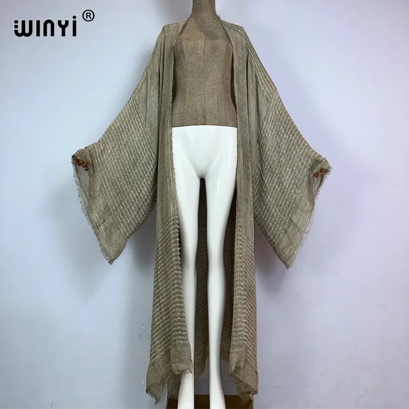 WINYI-Robe cardigan pour femme, vêtement de haute qualité, confortable, doux, style bohème, maxi, pour la plage, les vacances, kimono africain