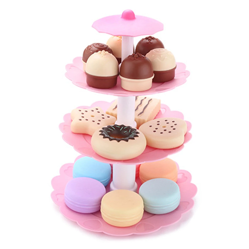 Conjunto de torre de festa sobremesa torre bolo donut fingir jogar brinquedo crianças brinquedos de cozinha jogo educativo para menina menino