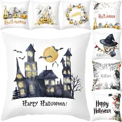 Halloween Decoration Pillowcase Cartoon Pumpkin Bat Castle Cushion Cover Horror Home Holiday Party Accessories Halloween Ornamen