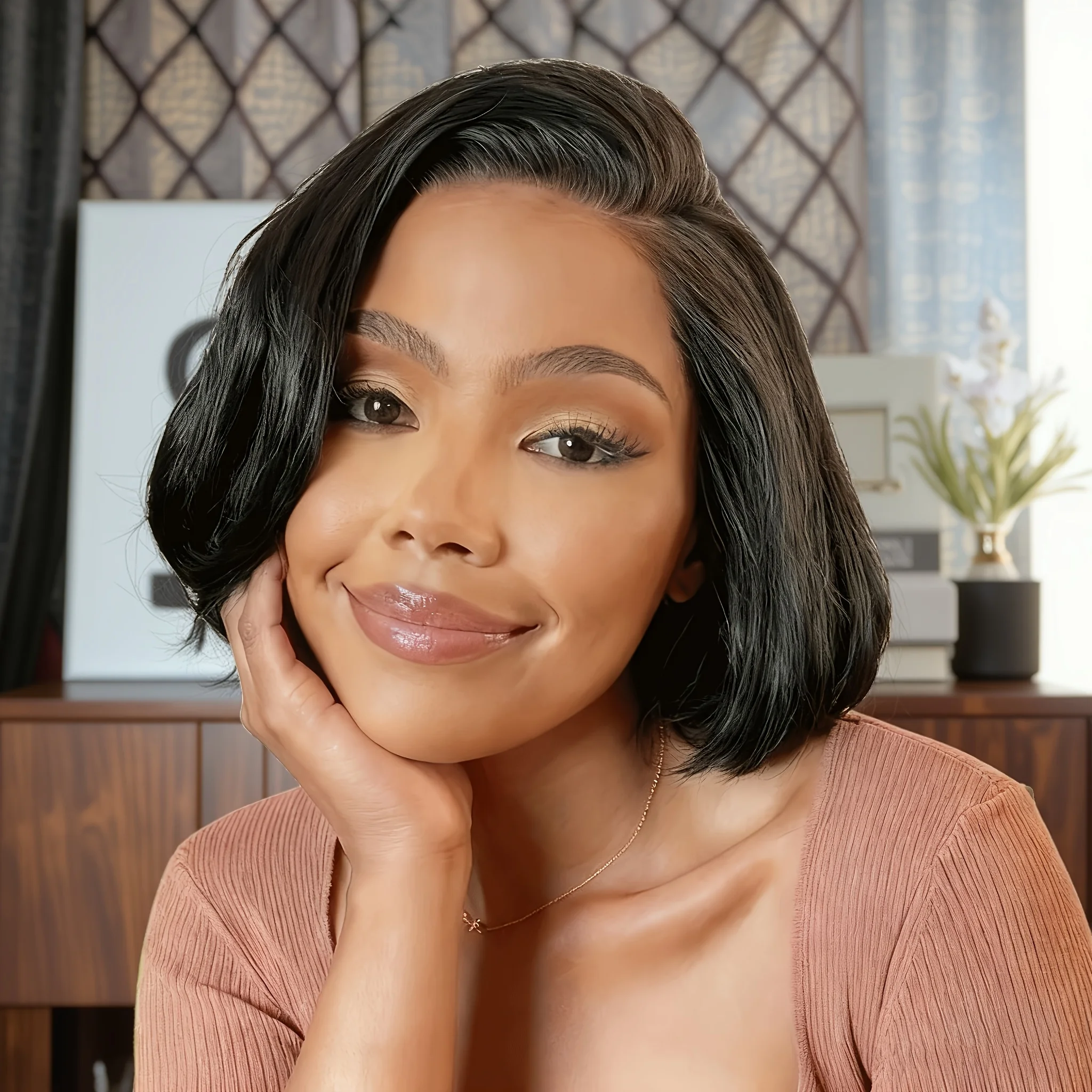 باروكة ريمي للاستخدام اليومي، شعر مستعار بقص عابث للهالوين 13 × 4، باروكات شعر بشري مستقيمة قصيرة من الدانتيل للنساء #3