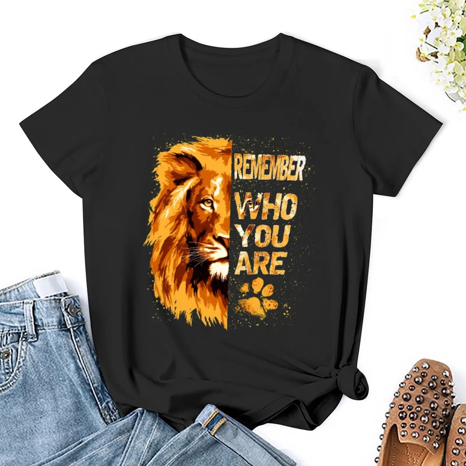 Pamiętaj, WHO YOU ARE Lion T-Shirt koszulka z nadrukiem zwierzęcym dla dziewczynek ponadgabarytowy letni top ponadgabarytowe koszulki treningowe dla kobiet