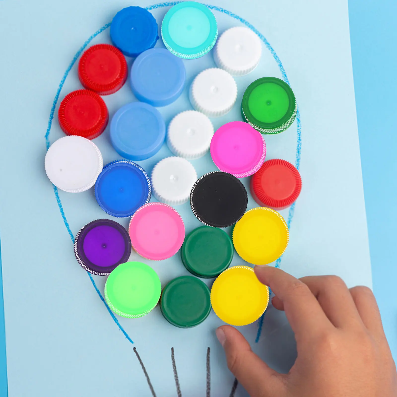 100 pçs tampas de garrafa de plástico colorido diy capa de garrafa para crianças projetos de arte artesanato fino acabamento educacional jogo de quebra-cabeça