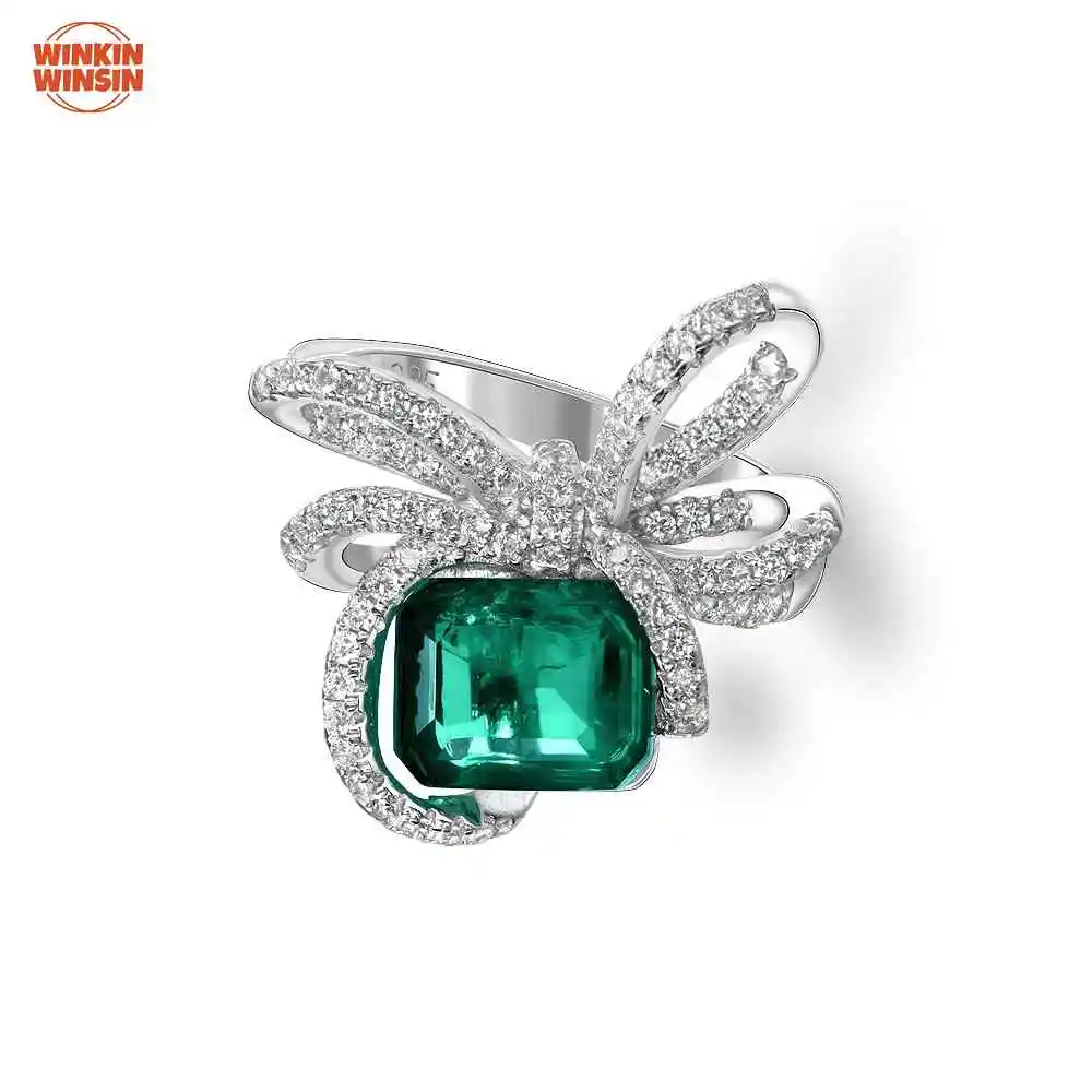 

Winkin Winsin 2.35 Carat Rectangle 8*10 Synthetic Emerald Ring Bowknot
