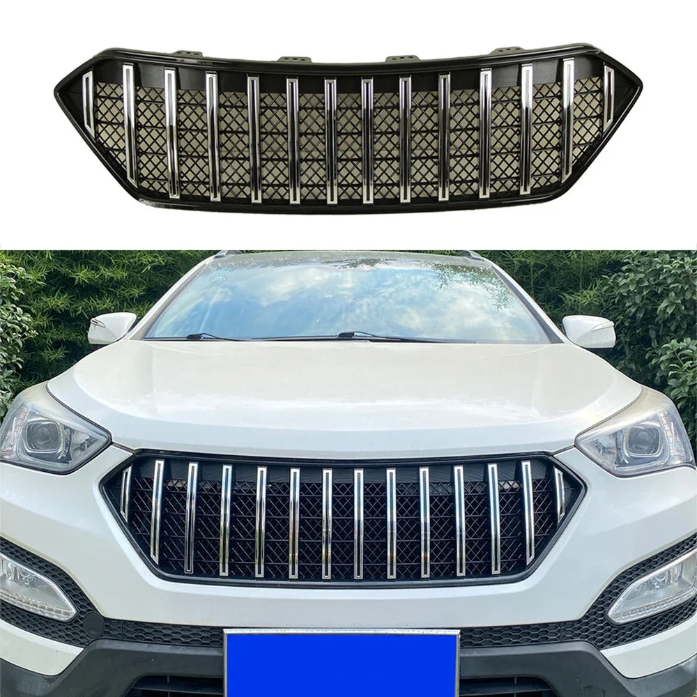 Auto-Accessoires Zilveren Grille Voor 2013-2016 Hyundai Santa Fe Voorbumper Racing Grills Bovenste Mesh Grill