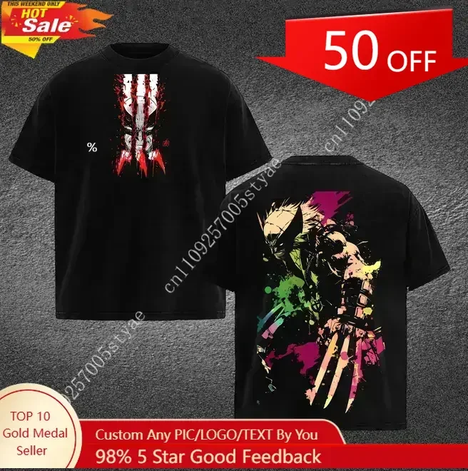 Marvel X-Menn The Wolverinee Logan - MCU Edition Double Printed Oversize Lightweight Acid Washed Tee Movie Vintage Graphic De